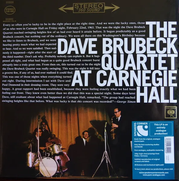 The Dave Brubeck Quartet 'At Carnegie Hall' 1963/2013
